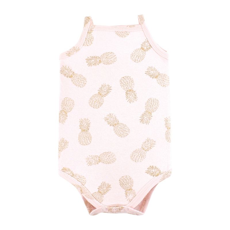 Hudson Baby Infant Girl Cotton Sleeveless Bodysuits, Palm Flamingo, 5 of 8