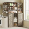 Farmhouse Kitchen Pantry, 72" Tall Pantry Cabinet with 4 Barn Doors, 4 Adjustable Shelves and 8 Door Shelves Wash - 2 of 4