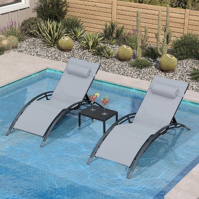PURPLE LEAF Patio Chaise Lounge Set of 3 Outdoor Lounge Chair Beach Pool Sunbathing Lawn Lounger Recliner Chiar, Side Table Included
