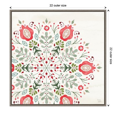 Festive Nordic Christmas Floral Canvas Framed Wall Art, 22" x 22"