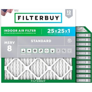 Filterbuy 25x25x1 Air Filter (12-Pack), Pleated MERV 8 Dust Defense Replacement HVAC AC Furnace Filters (Actual Size: 24.50 x 24.50 x 0.75) - 1 of 4