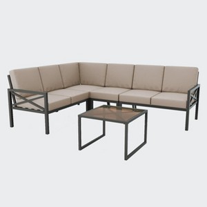 Leisure Made Blakely 5pc Aluminum Sectional in Tan Fabric - 1 of 4