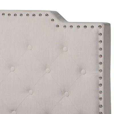 Elegant Beige Linen King Bed with Tufted Headboard and Nailhead Trim