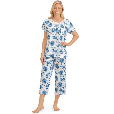 Collections Etc Lace Trim Floral Capri Set