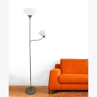 Adjustable White and Silver Metal Floor Lamp with Lampshade