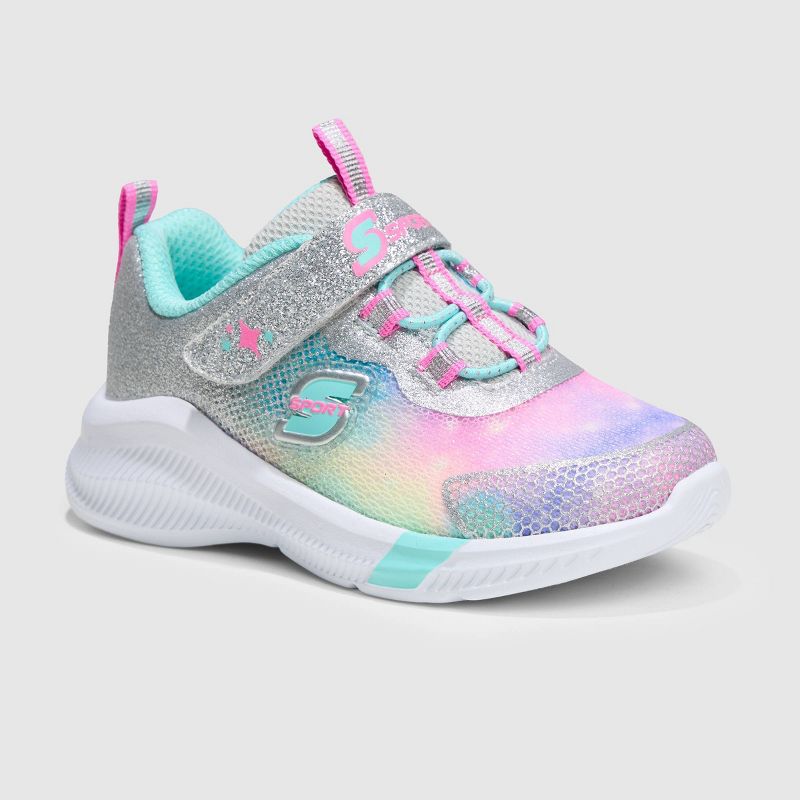 S Sport By Skechers Toddler Girls' Cora Sneakers - Silver 5T: Hook and Loop Closure, Cushioned Insole, Glitter Detail, Mesh Design