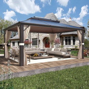 Erommy 10'x13' Hardtop Gazebo with Polycarbonate Double Roof and Aluminum Frame for Garden, Patio, Lawns - 1 of 4