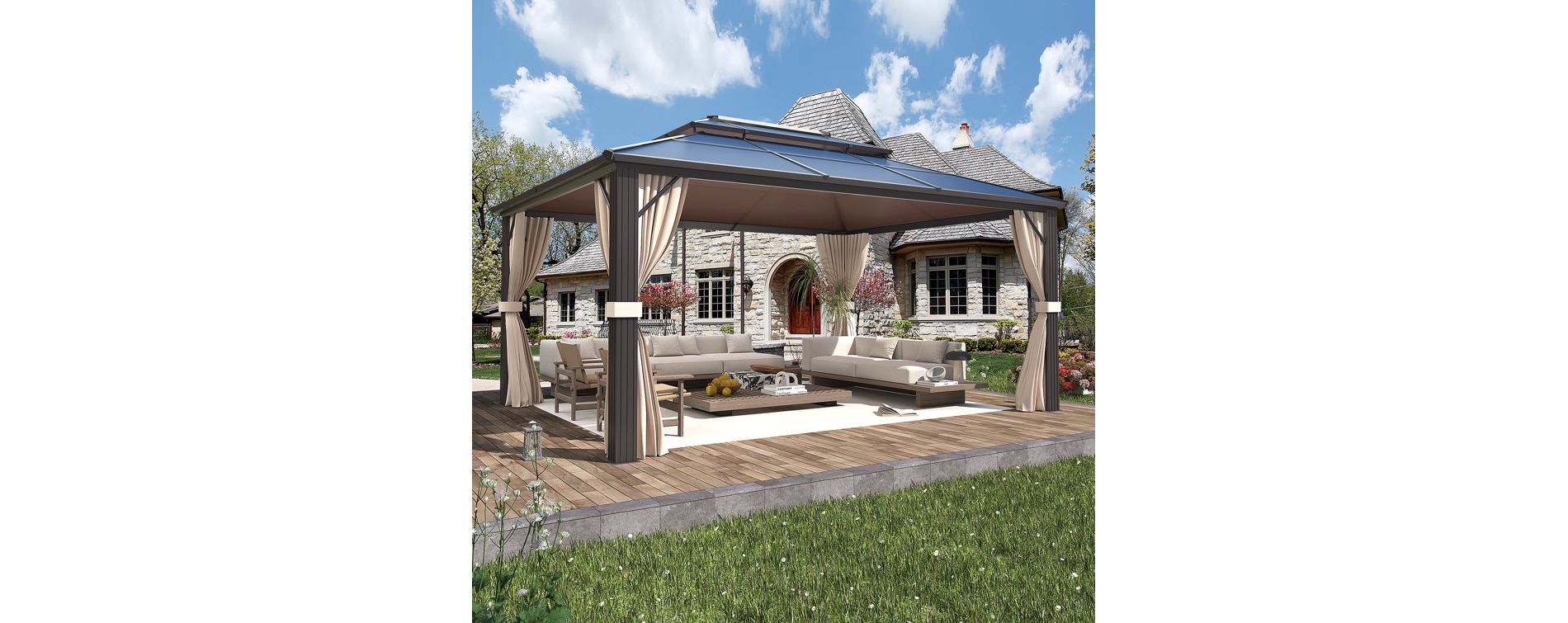 Erommy 10'x13' Hardtop Gazebo with Polycarbonate Double Roof and Aluminum Frame for Garden, Patio, Lawns