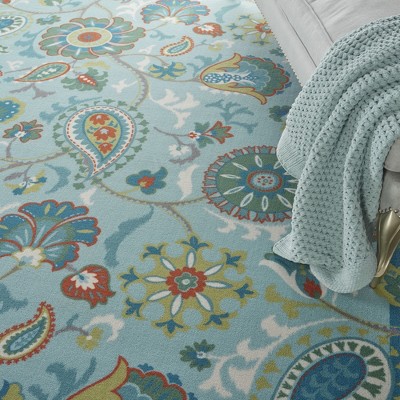 Light Blue Floral Synthetic Indoor/Outdoor Area Rug 7'9" x 10'10"