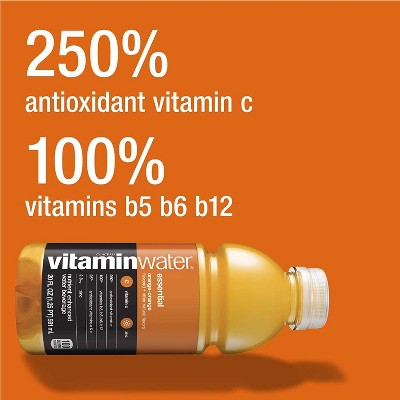 Vitamin Water Essential Orange, Electrolyte Enhanced Bottled Water With Vitamins, 20-Ounce (Pack of 6, Total Of 120 Oz)