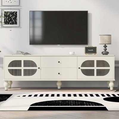 68.9''W Modern TV Stand for TVs up to 75", Entertainment Center Media Console with Fluted Glass Doors, 5 Solid Wood Legs - ModernLuxe