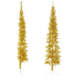 vidaXL Christmas Tree Decoration Slim Artificial Half Xmas Tree with Stand - Gold 82.7" - 1 of 4