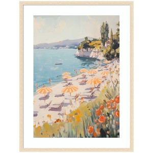 Kate and Laurel Sunny Beach Day by Melloi Art Prints Framed Wall Art Print, 32 x 42, Woodgrain Stripe Blonde - 1 of 4