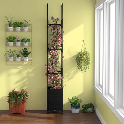 Black Metal Raised Garden Bed with Adjustable Trellis, 87" Height