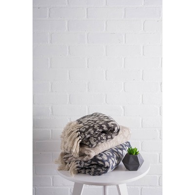 Beige and White Cotton Leopard Print Throw Blanket