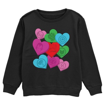 Boy's Marvel Multicolor Hearts  Sweatshirt - Black - X Large