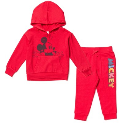 Image of Disney Mickey Mouse Infant Baby Boys Fleece Pullover Hoodie & Pants Red 12 Months