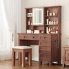 Makeup Vanity Desk with Mirror and Lights, 42" Glass Top White Vanity Table with Charging Station, Upholstered Stool, Drawers, - 2 of 4