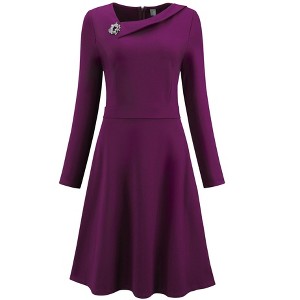 INSPIRE CHIC Women's Elegant A-Line Asymmetrical Neckline Wear to Work Flare Dress - 1 of 4