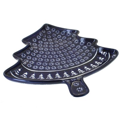 Blue Rose Polish Pottery Winter Nights Christmas Tree Plate