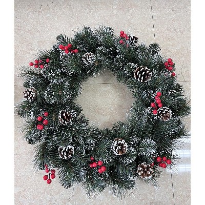 TackView 24Inch Christmas Wreath, Artificial Wreath/Holiday Decorations for Indoor Outdoor Mantel Door