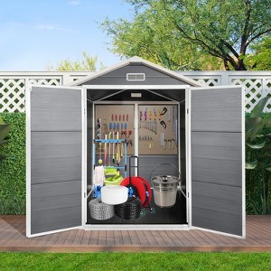 GDFStudio Mica Modern 72" Modern Plastic Outdoor Storage Shed with Floor and Lockable Door - 1 of 4
