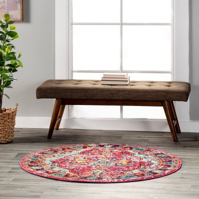 Multi-Color Round Medallion Synthetic Bohemian Area Rug