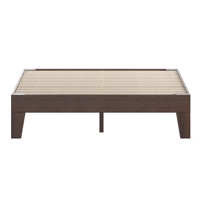 Walnut Twin Wood Platform Bed Frame with Slats