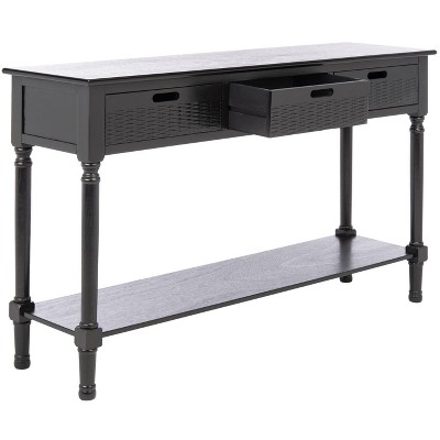 Farmhouse Chic Black Wood & Metal 3-Drawer Console Table