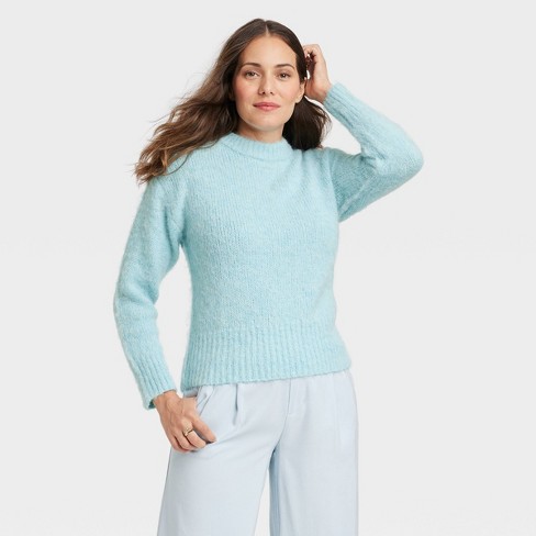 Women's Mock Turtleneck Pullover Sweater - A New Day™ Blue M
