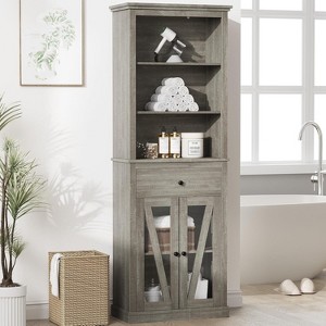 Tall Bathroom Storage Cabinet,Bookcase with Adjustable Shelves, Farmhouse Cabinet for Living Room, Bathroom, Grey - 1 of 4