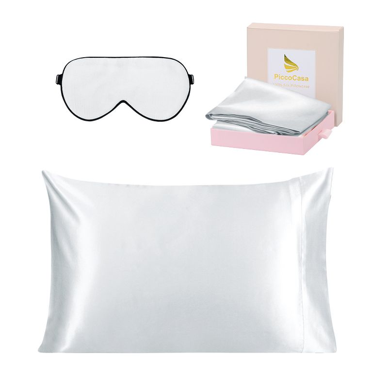 PiccoCasa 19 Momme Envelope Closure Silk Pillowcase Eye Cover Set, 4 of 7