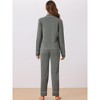 cheibear Women's Chest Pocket Long Sleeve Button Down Top with Pants Pajama Sets - 3 of 4