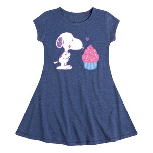 Girls' - Peanuts - Snoopy Heart Cupcake Fit & Flair Cap Sleeve Dress - 1 of 4