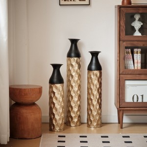 FONTOI Floor Vases Set of 3, 34"/29"/25" Decorative Vases, Glazed Metal Center Vase for Living Room Foyer Corridor, Black&Gold, 5.5"*33.8"*5.5" - 1 of 4