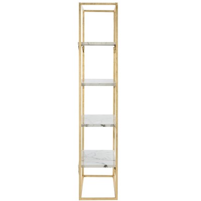 Transitional Gold & White Marble Veneer 4-Tier Etagere