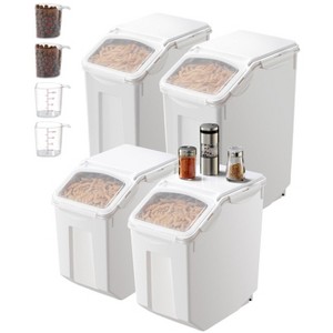 VEVOR Rice Storage Container, 3.5Gal/15Lx2 + 4.5Gal/20Lx2 Large Dog Food Dispenser Bin, with Wheels, 4 Measuring Cups, Airtight Lid, 4 Pack, White - 1 of 4