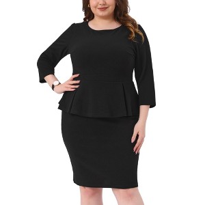 Women's Crew Neck 3/4 Sleeve Peplum Flared Sheath Office Pencil Dress - Agnes Orinda - 1 of 4
