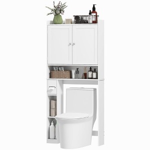 Aghana Digitals Gray Over-Toilet Cabinet: 2-Door Storage, 3 Open Compartments, Toilet Paper Holder, - 1 of 4