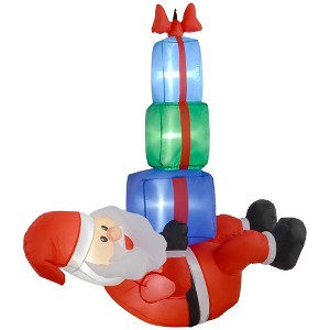 Outsunny 5' Inflatable Santa Claus, Outdoor Blow-Up Santa & Three Gift Boxes w/ LED Lights, Christmas Decor Outside for Party - 1 of 4