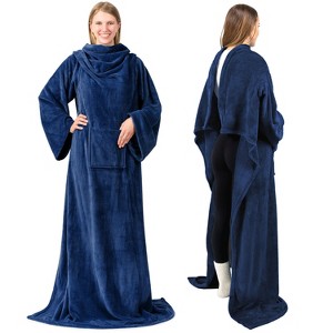 PAVILIA Fleece Wearable Blanket with Sleeves, Warm Cozy Soft Functional Lightweight Sleeved Throw Adults Men Women - 1 of 4