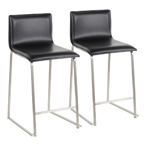 26" Faux Leather Contemporary Counter Stool with Metal Base and Footrest for Kitchen or Dining (Set of 2) - 1 of 4