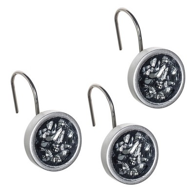 DWËLLZA Set of 12 Silver Brushed Nickel Decorative Shower Curtain Hooks