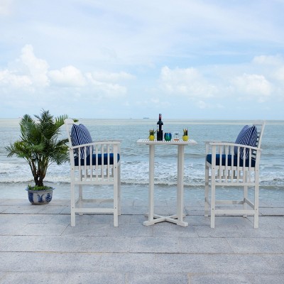 White and Blue 3-Piece Bar Height Patio Bistro Set