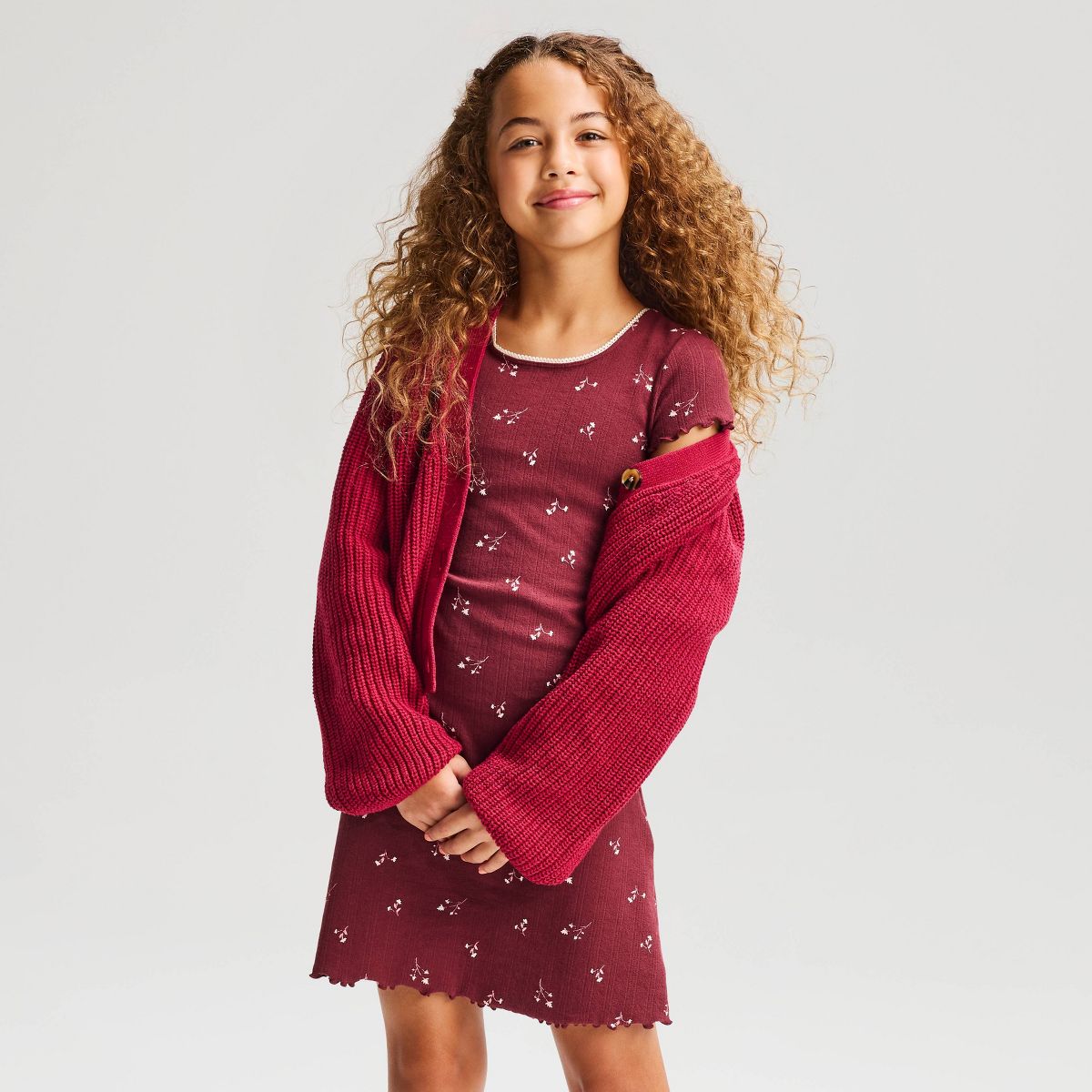 Girls' Short Sleeve Ribbed Floral Dress - Cat & Jack™ - thumbnail 5