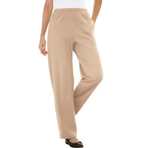 Woman Within Plus Size Tall 7-Day Knit Ribbed Straight Leg Pant - 1 of 4