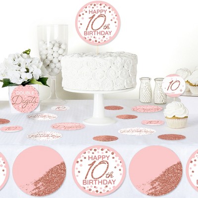 Pink and Rose Gold 10th Birthday Party Circle Confetti