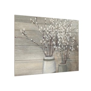 Trademark Fine Art - Julia Purinton 'Pussy Willow Still Life Gray Pots Crop' Wood Slat Art - 1 of 3