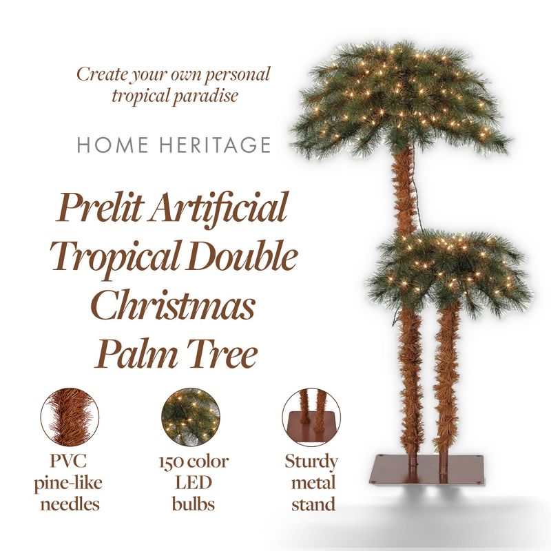Home Heritage Prelit Artificial Tropical Christmas Holiday Palm Tree, White Incandescent Lights and Stand, 2 of 7