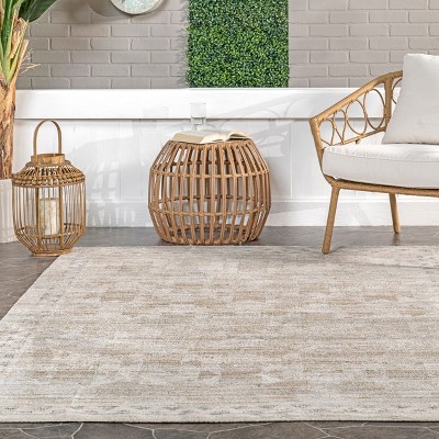 Aine Beige Geometric Washable Synthetic Square Area Rug